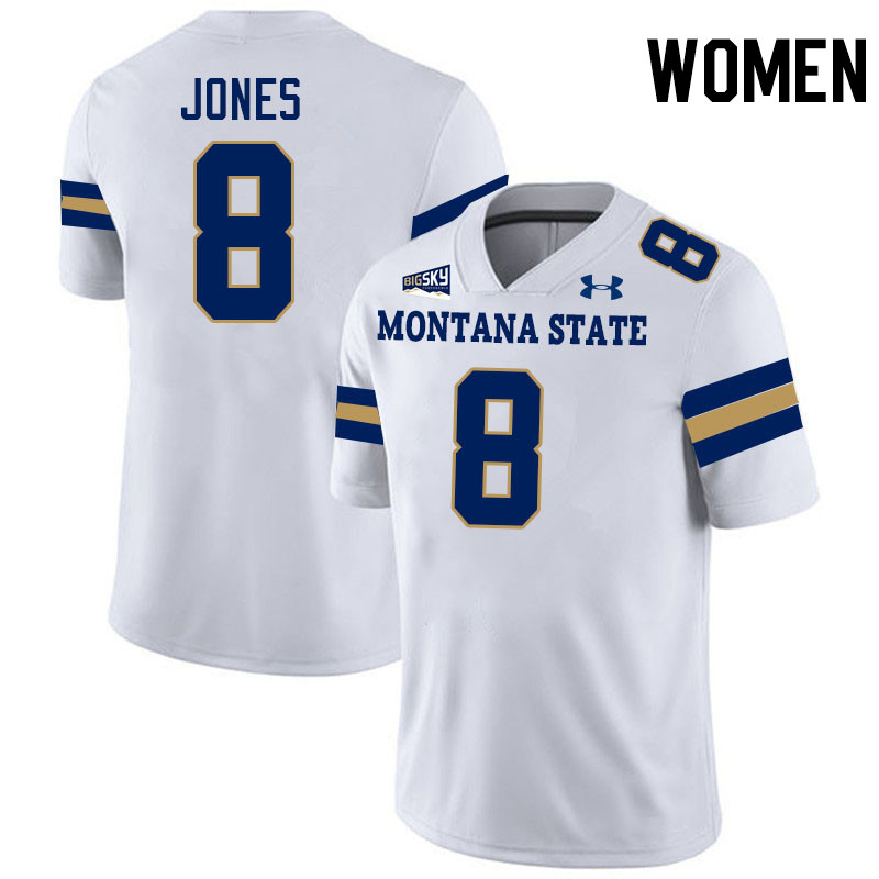 Women #8 Rohan Jones Montana State Bobcats Jerseys Football Stitched-White